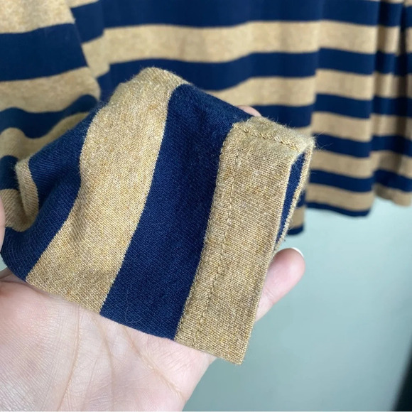 J. Crew Tan Navy Blue Deck Striped Lightweight Turtleneck Top Size Small - Picture 6 of 10